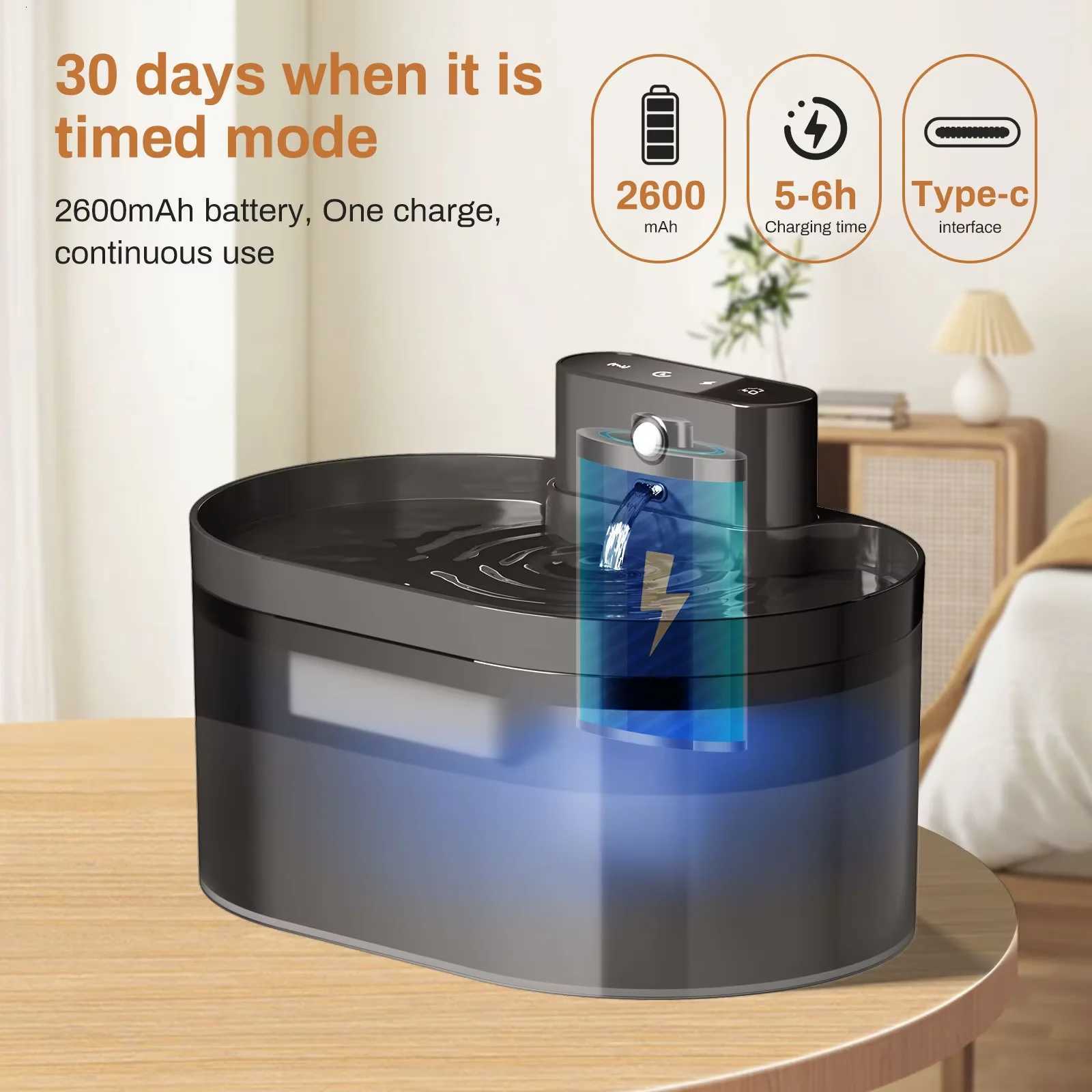 22L Wireless Automatic Pet Water Dispenser Rechargeable Cat Indoor Fountain Dispenser With 2600mAh Infrared Sensor For Dog Cat M251204