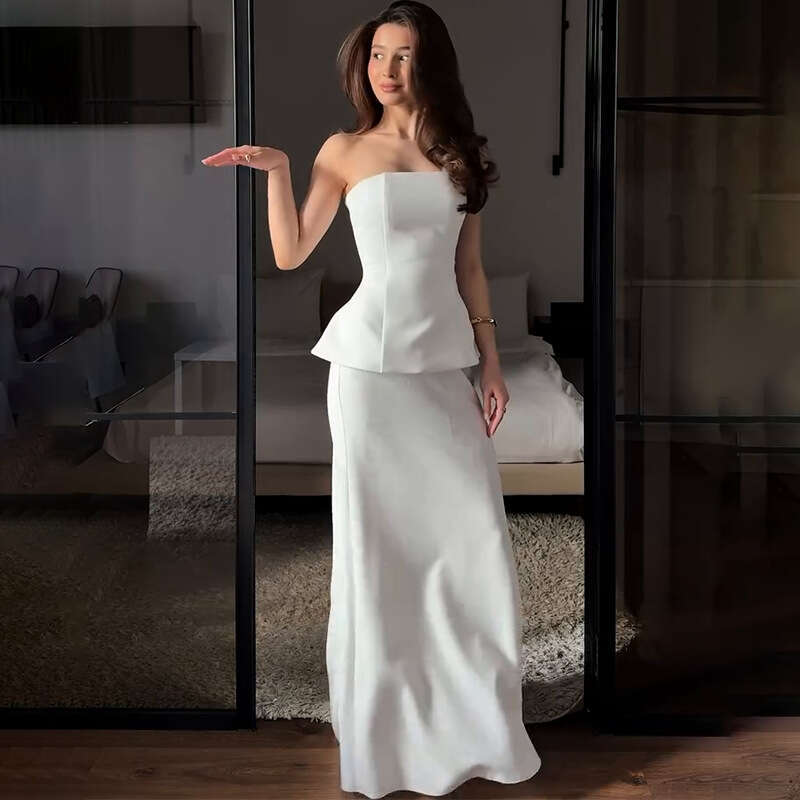 European American Women's Fashion New Solid Color Sleeveless Tube Top And Bodycon Long Skirt Set B5