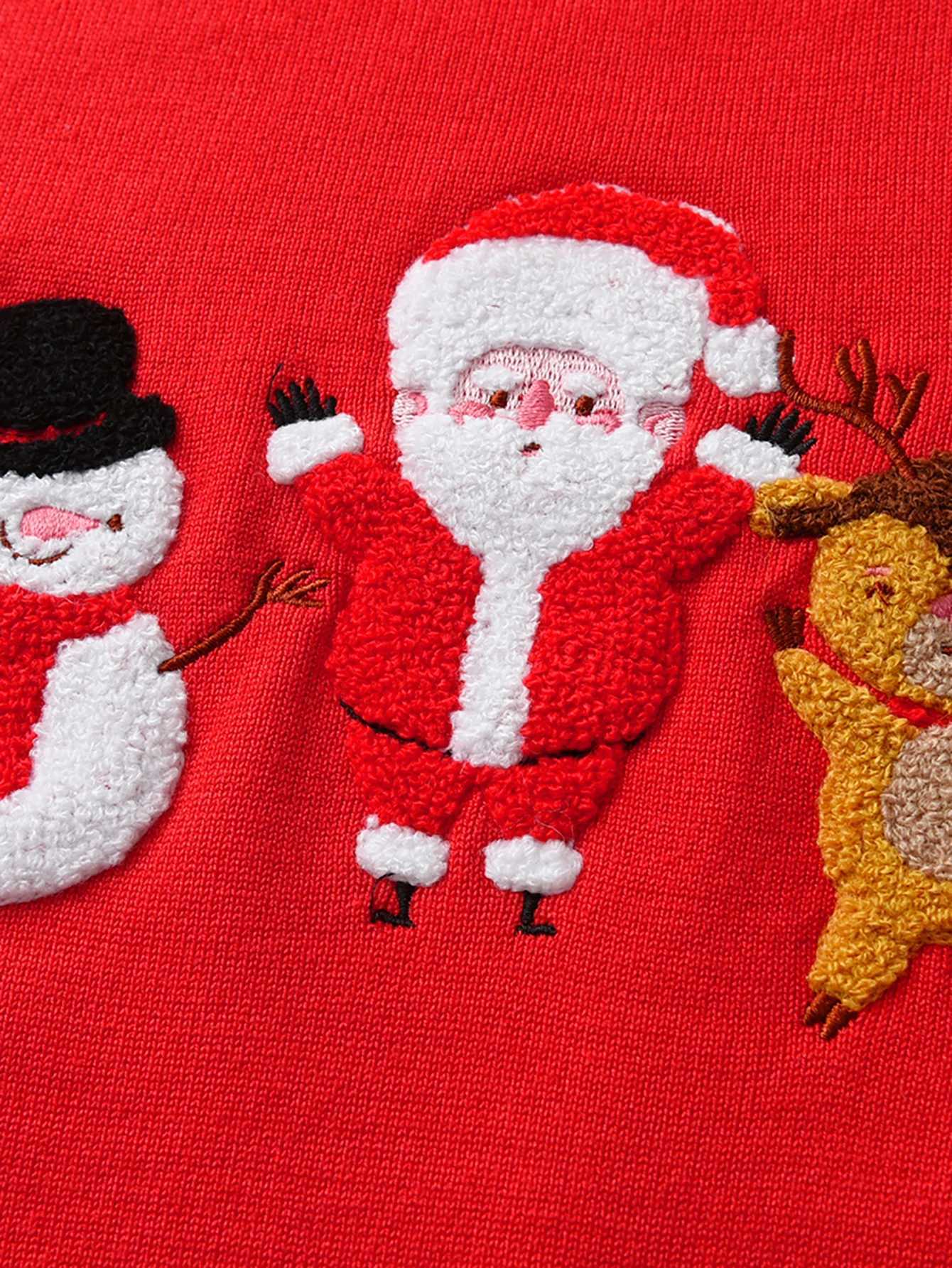 Cute style Santa Claus embroidery long sleeved sweater for boys and girls round neck knitted pullover suitable for Christmas sW251204