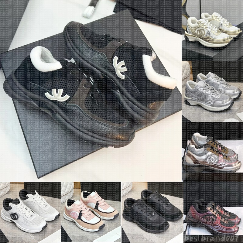 Designer Sneakers Calfskin Women Men Reflective Shoes Vintage Suede Leather CC Trainers All-match Stylist Sneaker Patchwork Lace-up Print Shoe loafers