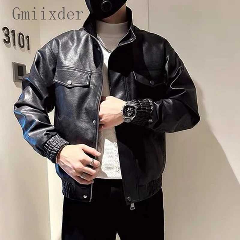 Maillard Fashion Brown Leather Jacket Men Korean Style Spring Autumn Stamped Letters High-end Trendy Cycling Suit Leather coatT251204