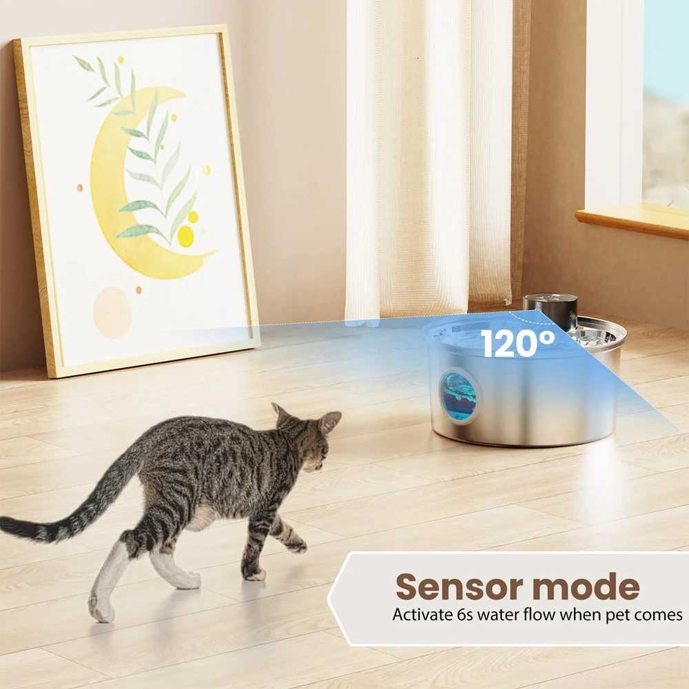 Stainless Steel Wireless Cat Water Fountain Charging Automatic Pet Drinking Motion Sensor Dog Water Dispenser Accessories filter M251204