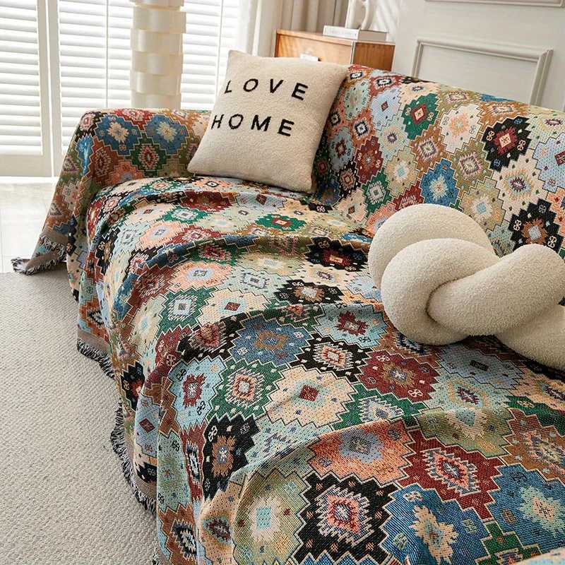 1PC Sofa Towel Jacquard Sofa Blanket With Tassels Double Face Usable Four Seasons Universal Pet Friendly Home Decor M251204 - view 3