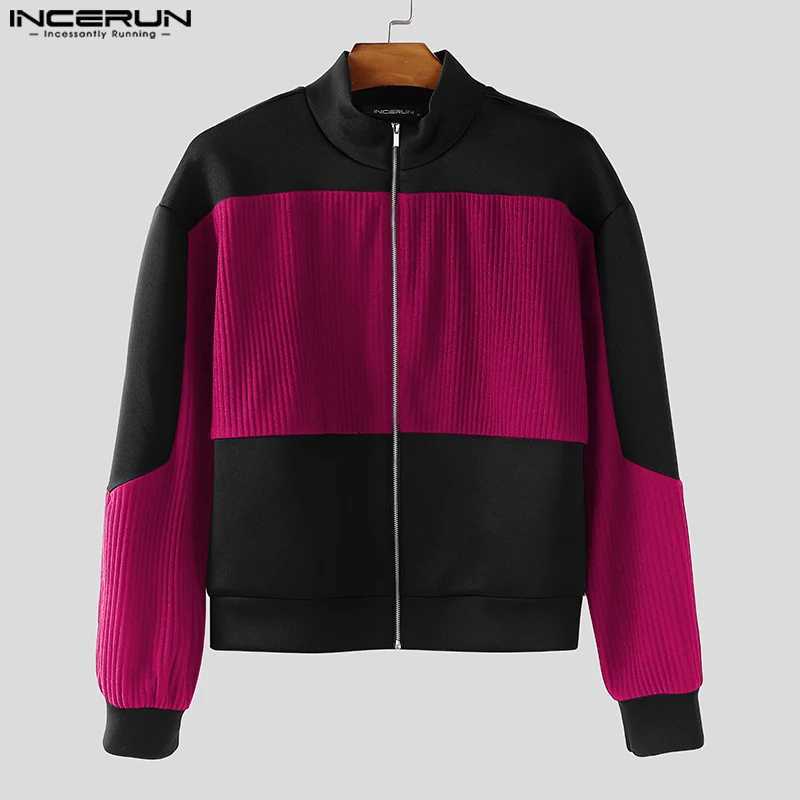 INCERUN Men Jackets Patchwork Stand Collar Long Sleeve Zipper Male Coats Streetwear Autumn Casual Crop Jackets Men OuterwearT251204