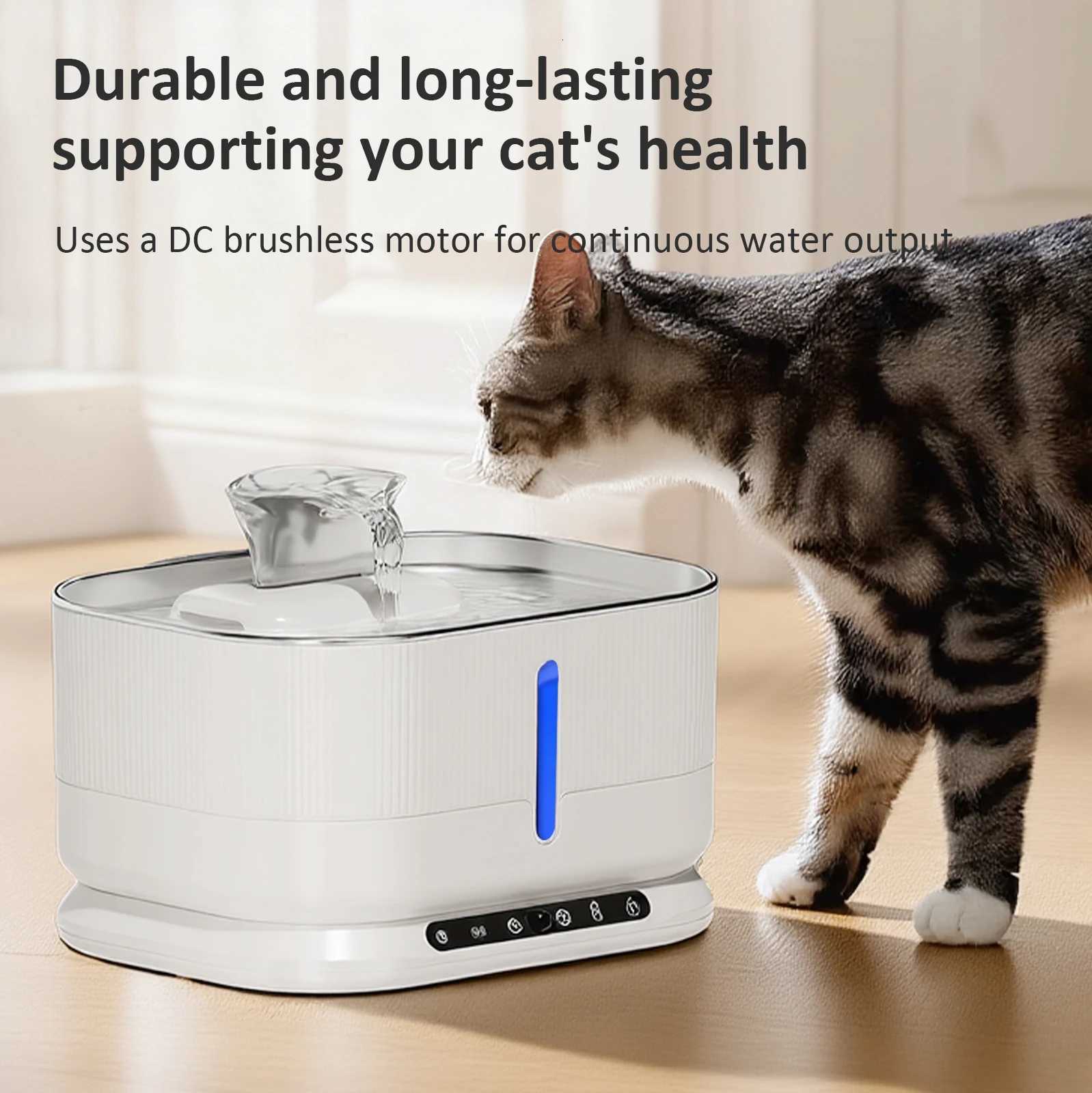 Wireless Cat Water Fountain Stainless Steel Smart Sensor Auto Circulating Filter LED Water Level Quiet Pet Drinking Dispenser M251204 - view 1