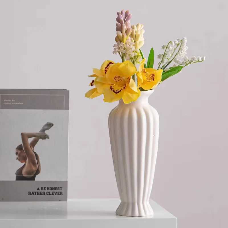 Ceramic vase - Nordic white minimalist dried flower decorative flower arrangement piece for water cture of fresh flowers H251204