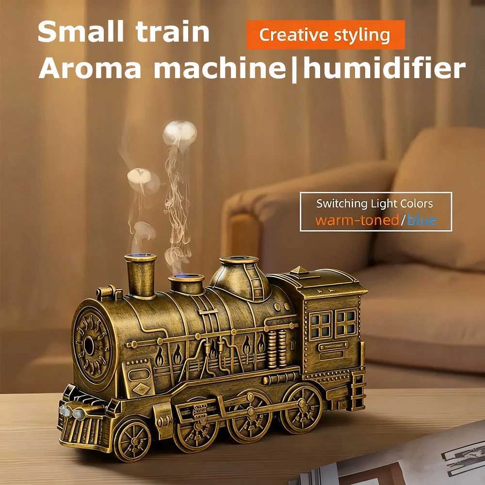 Retro Train Air Humidifier Essential Oil Diffuser Dual Mist Modes with Night Light and Remote Control Cool Mist for He C251204