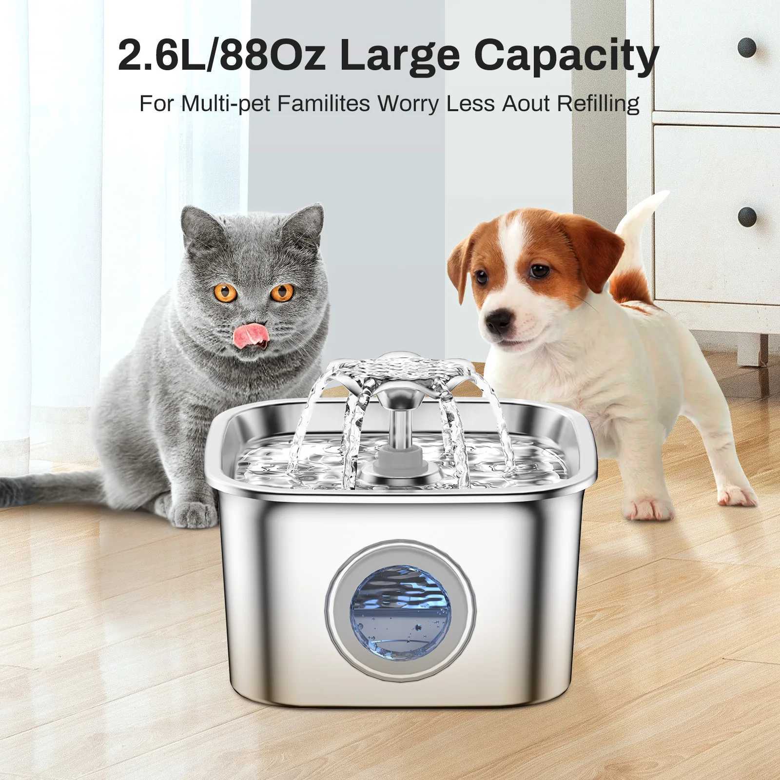 26L Automatic Cat Water Fountain Stainless Steel Pet Water Feeder Dog Water Fountain with window 2 Flow Mode No 5V 1A Plug M251204