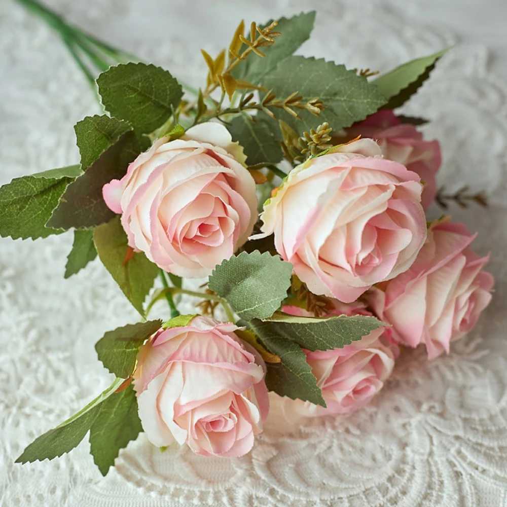 30cm Rose Artificial Silk Flowers Bouquet for Cemetery 6-s Big Rose Peony Fake Flower for Wedding He Table Decoration H251204