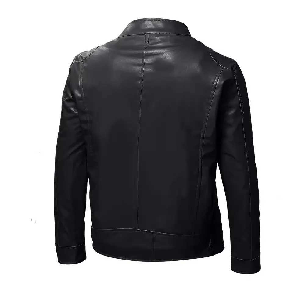 Autumn New Men Stand Collar Coat Black Leather Motorcycle Jacket Solid Color Zipper Streetwear Male Warm Biker JacketsT251204