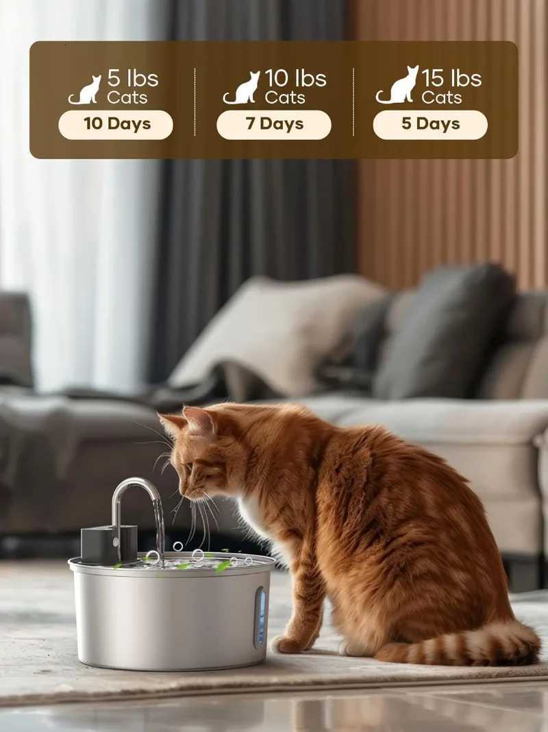 32L Wireless Stainless Steel Cat Water Fountain With 4000mAh Battery Sensor Automatic Filtration Pet Water Drinker Dispenser M251204