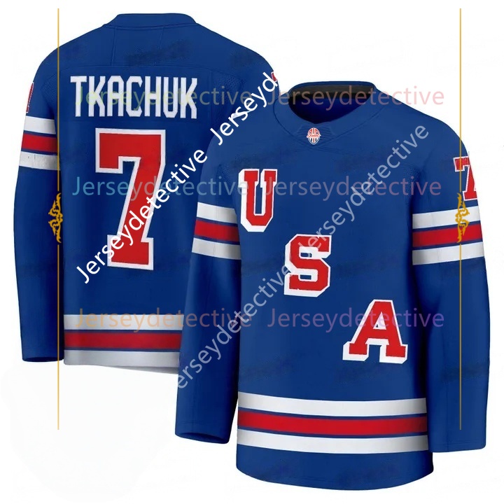 2026 USA Hockey Jersey Miller Hughes Matthew Tkachuk Jason Robertson Larkins Thompson Werenski Caufield Eichel Clayton Keller Custom Stitched