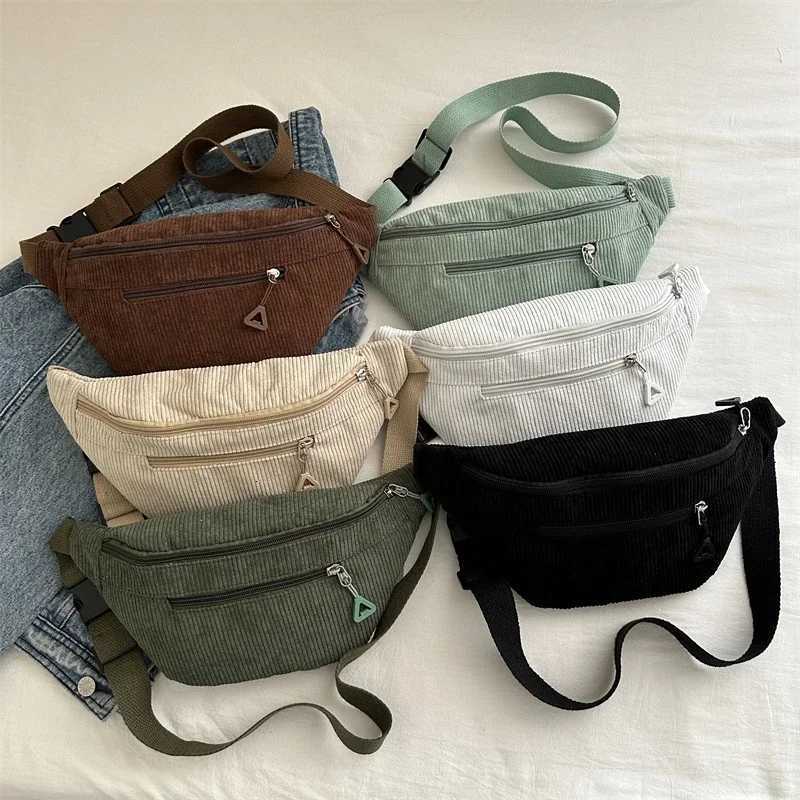 Casual Large Capacity Waist Bag For Women Brown Corduroy Crossbody Chest Bag Leisure Travel Anti theft Belt Bag Banana PurseT251204