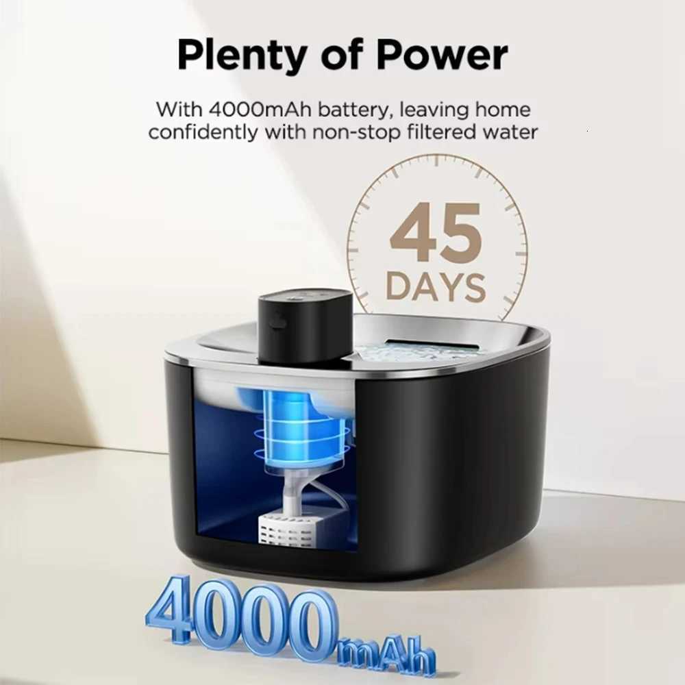 4L Wireless Cat Water Fountain 4000mAh Battery OperatedUltra Quiet Pet Water Fountain with Motion Sensor for Cats Dogs Drinking M251204