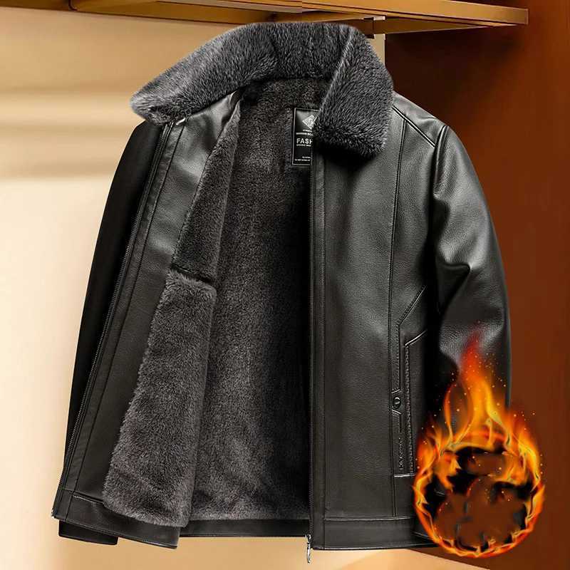Winter Men Plush Leather Coat Thicken Fleece Windproof Warm Man Jacket Streetwear Turn Down Collar Long Sleeve Male OuterwearT251204