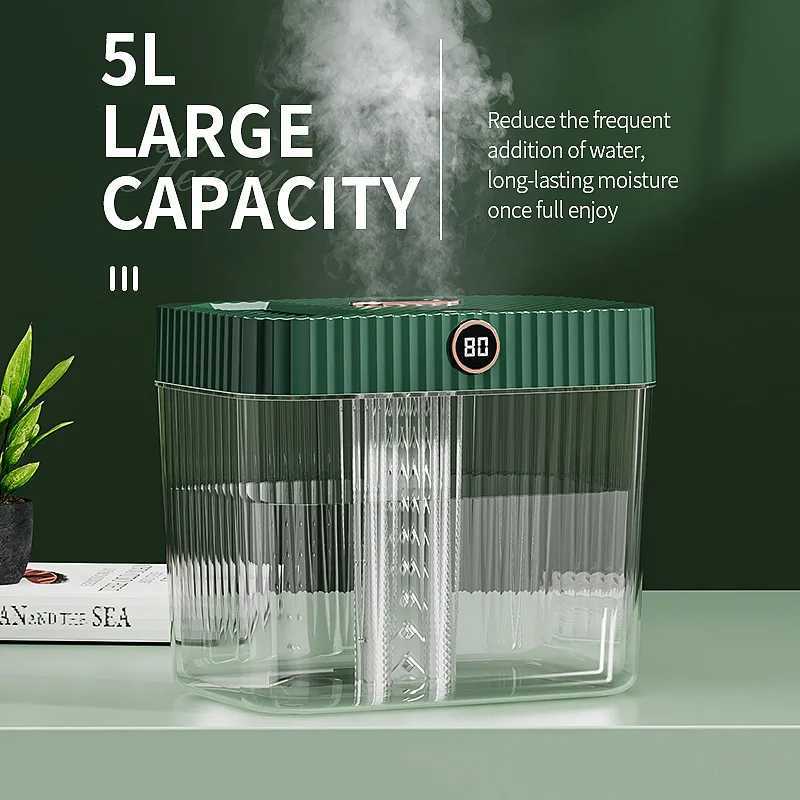 Air Humidifier Dual Spray 5L Large Capacity with LED Night Light Remote Control USB Humidifier Diffuser Suitable for Family C251204