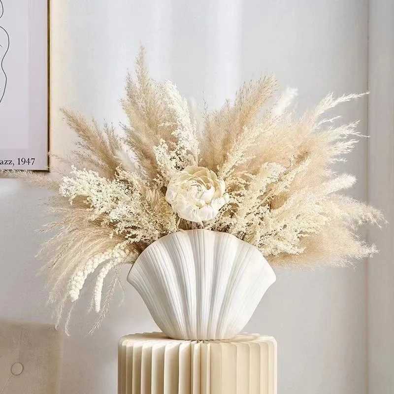 Coastal Shell-Shaped White Vase Plastic Flower Vases Folding Paper Style Dry Flower Bottle Table Centerpiece He Off Decor H251204