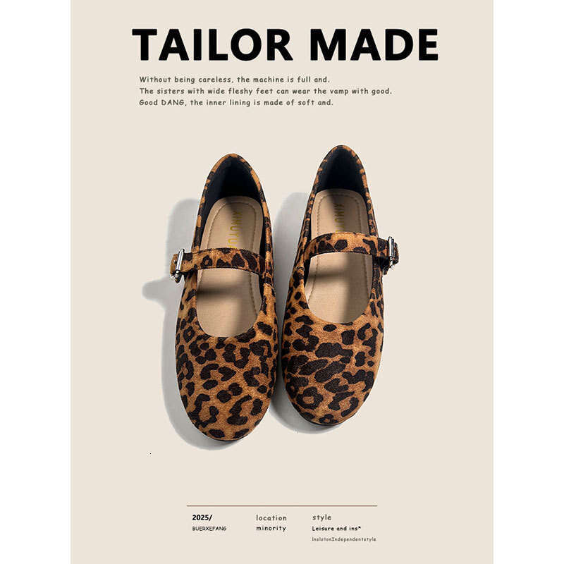 35-43 Plus Size 2025 Leopard Print Mary Jane Designer Shoe One-Strap Round Toe Flat Shoes Sole Soft Surface