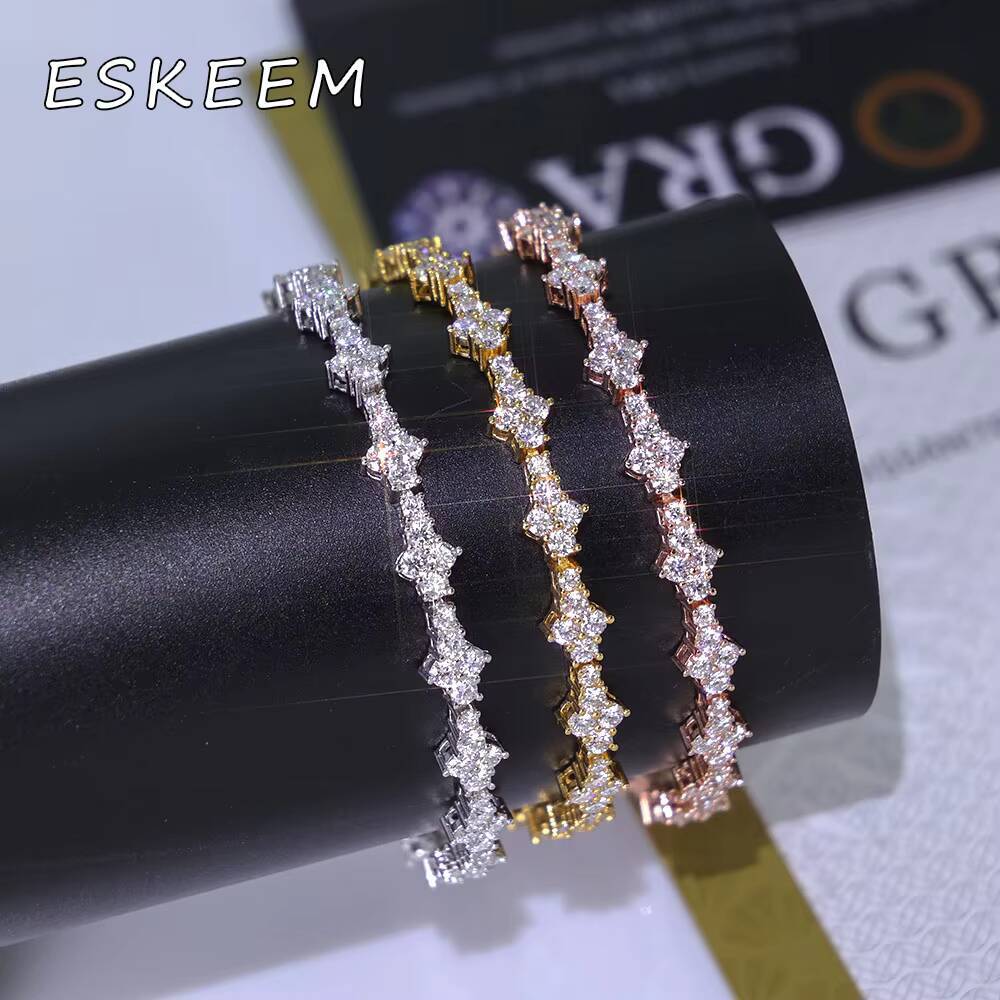 Wholesale Rose Gold Plated Cross Tennis Chain 925 Silver VVS Moissanite 65mm Iced Out Tennis Chain Bracelet Hot Sale