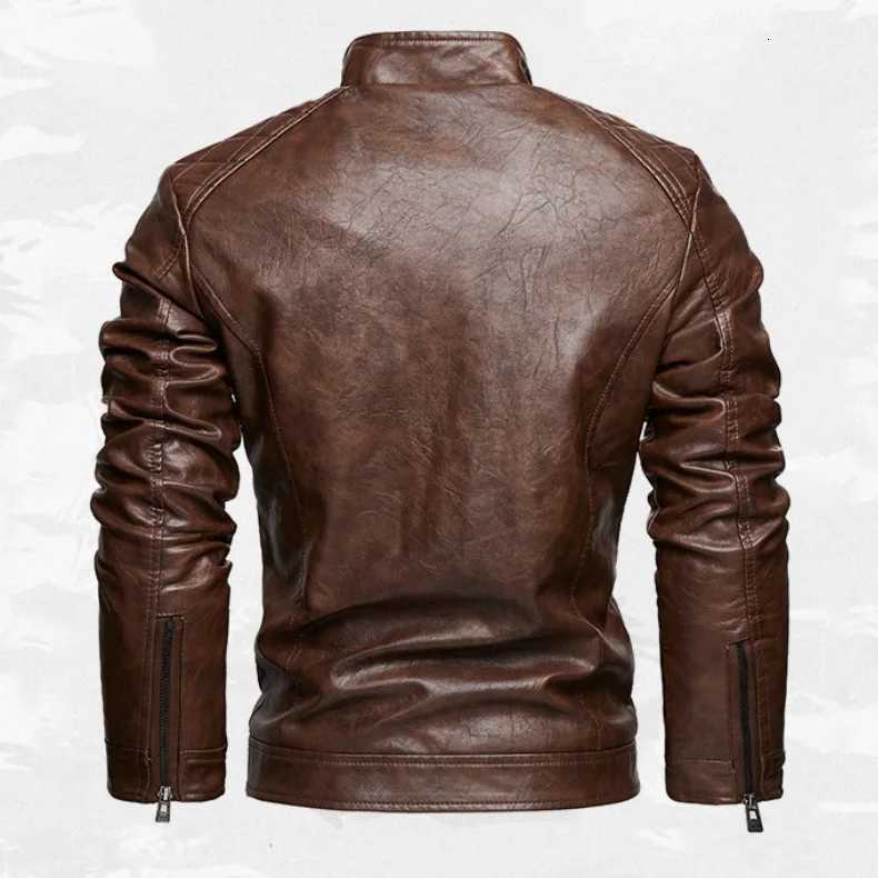Men Plush Jacket Autumn Winter Motorcycle Punk Waterproof Male Leather Coat Stand Collar Thicken Long Sleeve Man OuterwearT251204