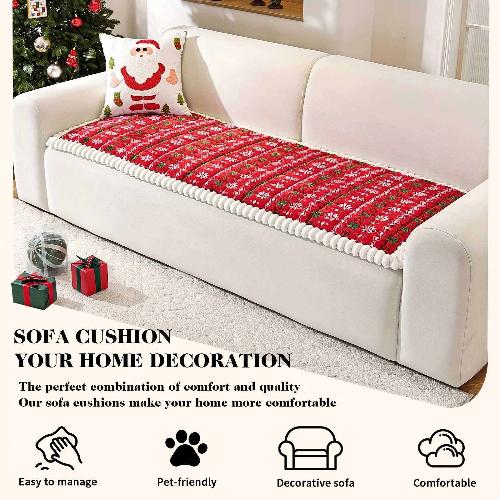 1pc Plush Quilted Christmas Snowflake Cable Sofa Cushion Cover Thick Plush No-Fill Pad Nordic Red Green Winter Decor Sofa Use M251204 - view 6