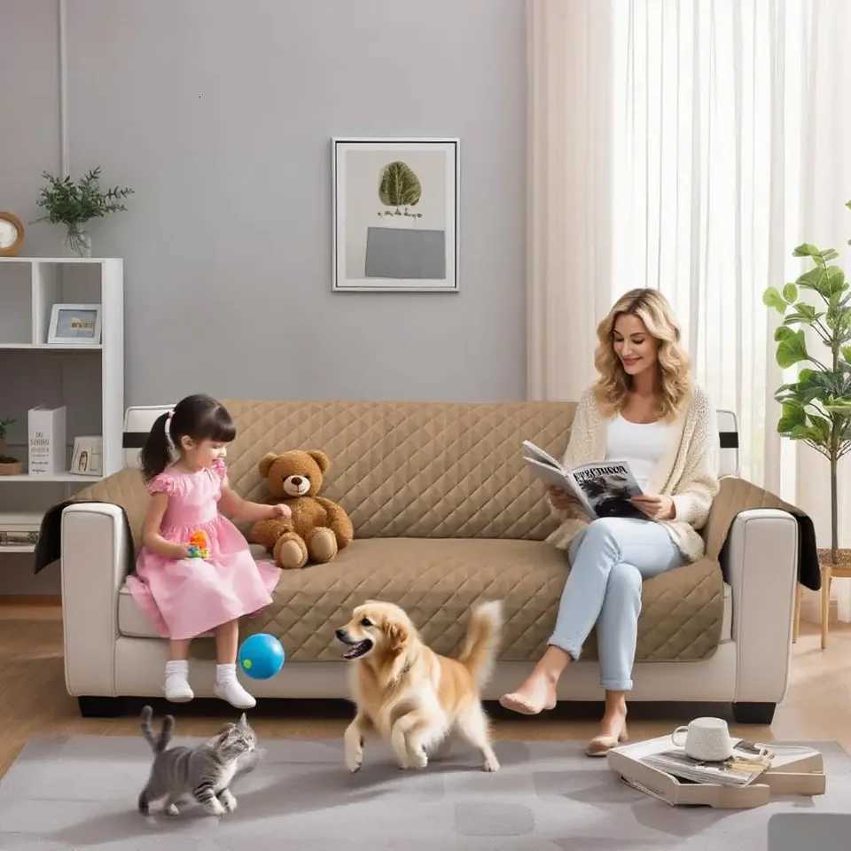100 Waterproof Couch Covers Sofa Cover Non-Slip Sofa Slipcover with Elastic Straps Sofa Protector Furniture Cover for Pets Dogs M251204 - view 3