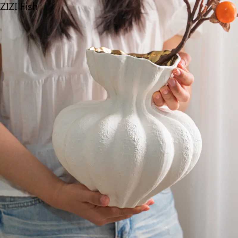 Minimalist White Ceramic Vase Flower Pots Desk Decoration Flowers Arrangement Porcelain Floral Vases Ro Aesthetic Decor H251204