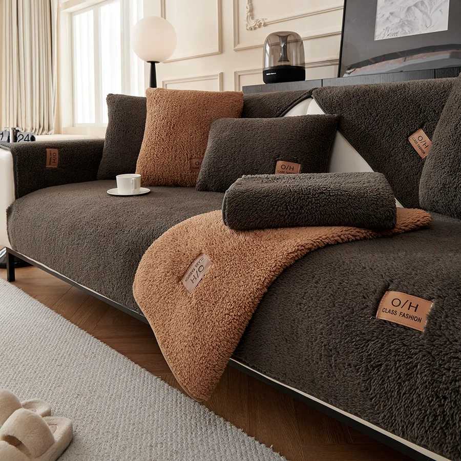 Lamb Wool Sofa Cover Plush Soft Warm Cushion Couch Protector Thicken Non-Slip Solid Color Slipcover for Living Room Decor Modern M251204 - view 6
