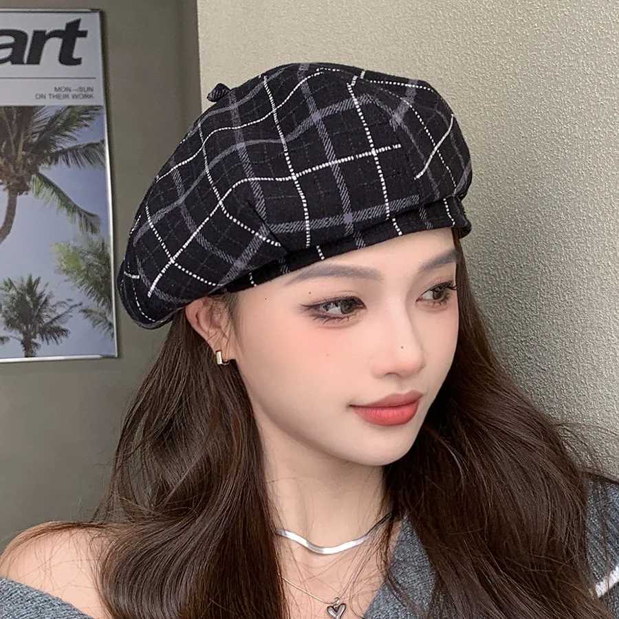 Winter Hat Women Beret Plaid British Vintage Autumn Painter Cap Female Simple Casual Korean New Flat Top Gorro New 2023 BoinaXJ251204 - view 6