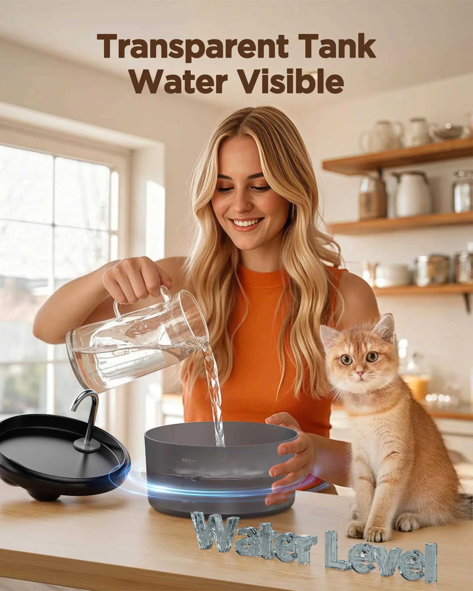 24L/81oz Cat Water Fountain Automatic Cat Waterer with LED Light and Water Level Window for Cats and Dogs M251204