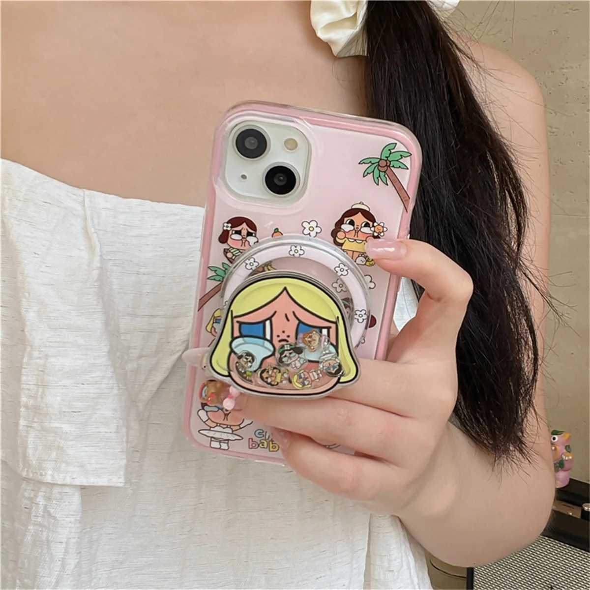 Funny Cute Crying Girl Magnetic Phone Case For iPhone 16 Pro 15 14 Pro Max Cover 2 in 1 Shockproof Cases with Holder H251203