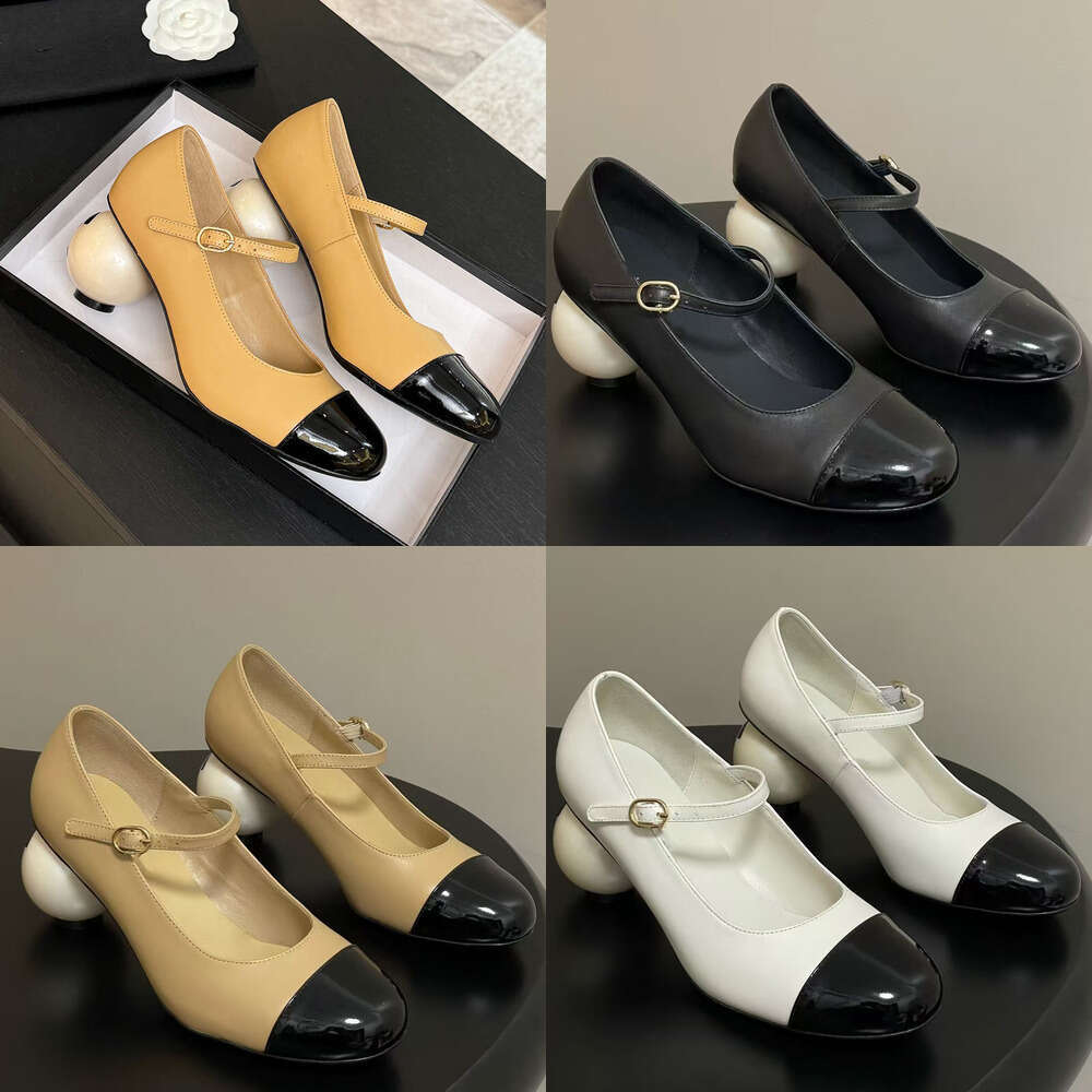 designer shoe woman Evening party shoes Luxury jelly Top quality Patent leather Round-toes Mary Jane Pearl heels slingback Sandals Dress pumps ballerina heel dress
