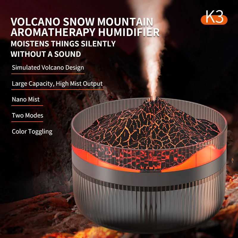 2025 New 1pc Volcano Snow Mountain Shaped Aratherapy Humidifier 6763oz Large Capacity with LED Flame Effect USB Powered C251204