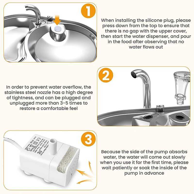 3L Large Capacity Cat Water Feeder Double Bowl Stainless Steel Smart Feeding Drinking Water Bowl Dog Fountain Water Dispenser M251204