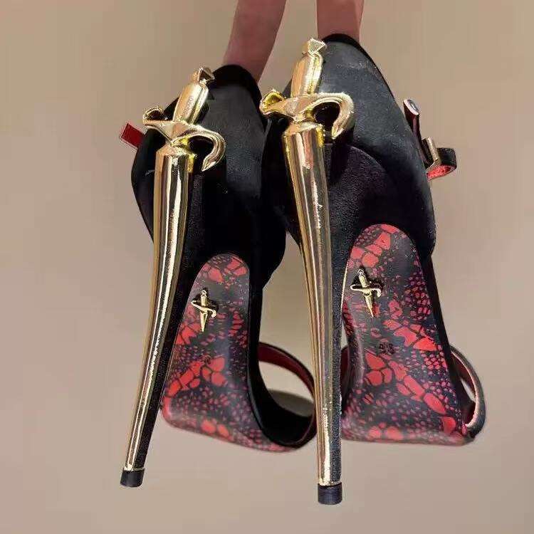 designer slingback high heels Luxury business prom party Womens Sexy dress Stiletto Heel sandals advanced dagger black Fashion Stunning focus Bridal wed pumps