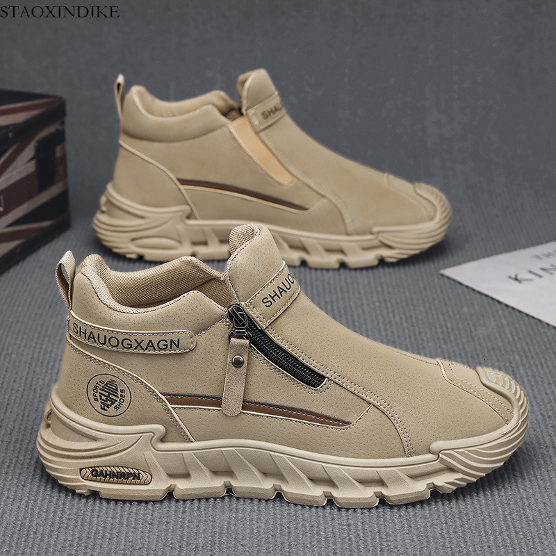 New Autumn Winter 2025 Men's Shoes High-top Casual Sneakers Fashion Versatile Trendy Men's Work Safety Trendy Shoes