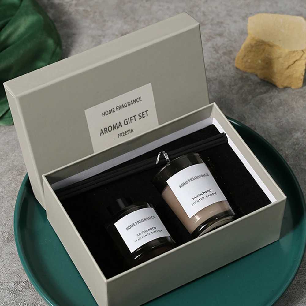 1 Box Aromatherapy Set - 50ml Reed Diffuser Oil with Expanding Sticks 50g Scented Candle Hotel Home Office Air Freshener Y251204