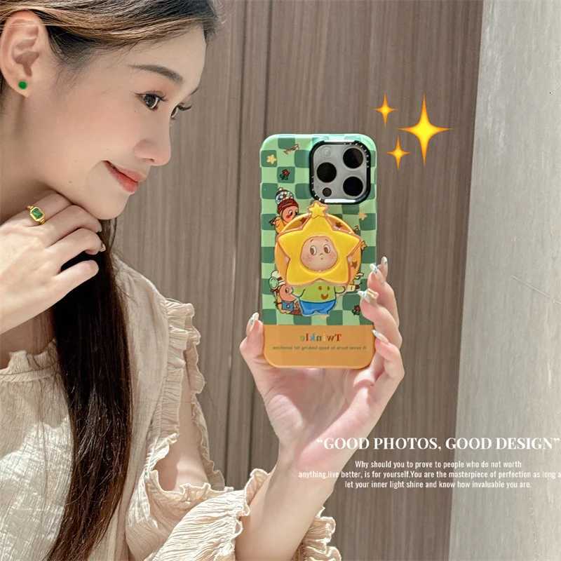 Fashion Green Plaid Pattern Magnetic Phone Case For iPhone 17 Pro 14 15 16 Pro Max Cover with Cute Star For Cases H251203