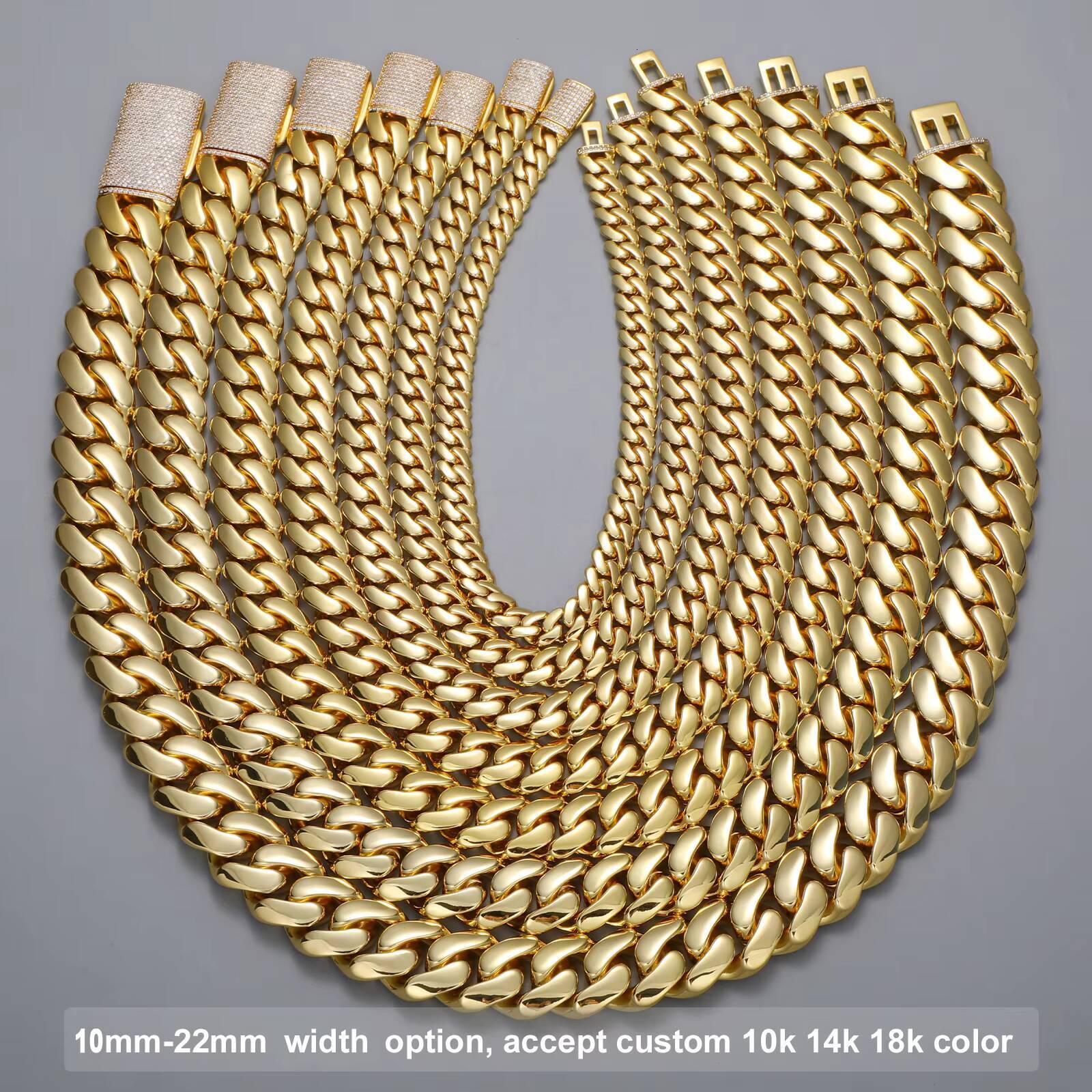 Cadena Cubana Fashion Jewelry Hip Hop Mens 10mm-22mm 14K 18K Gold Plated Diamond Cut Miami Cuban Link Chain Bracelet Necklace