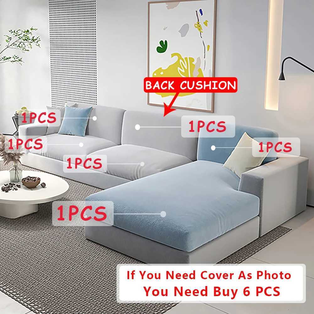 Super Soft Velvet Sofa Seat Cushion Cover Plain Color Stretch Thicken Sofa Cover Sectional Couch L Shape Corner Armchair Covers M251204 - view 5