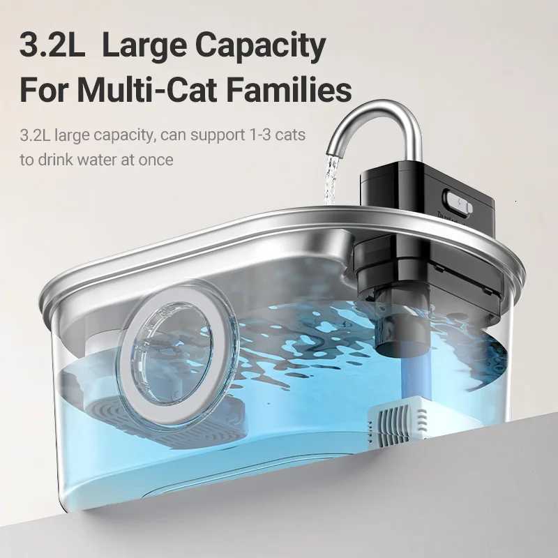 ROJECO Stainless Steel Cat Water Fountain Wireless Sensor Smart Automatic Pet Water Dispenser For Cat Dog Pet Drinking Fountain M251204