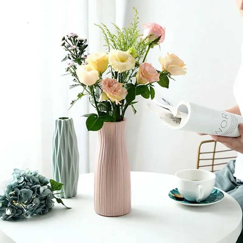 1pc Modern Flower Vase White Blue Plastic Basket Nordic He Living Ro Decoration Ornament Flower Arrangement H251204