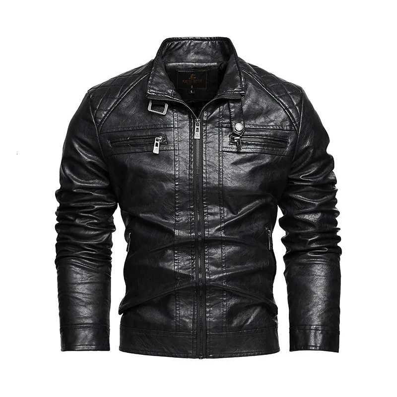 Men Plush Jacket Autumn Winter Motorcycle Punk Waterproof Male Leather Coat Stand Collar Thicken Long Sleeve Man OuterwearT251204