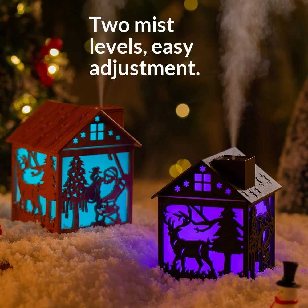 Christmas wooden house humidifier USB he bedro humidifier hollow bedro night light mini small gradient li C251204