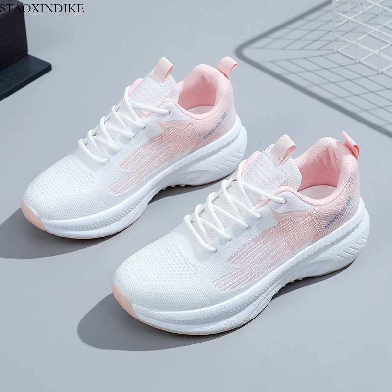 Women's Shoes White Sneakers Wholesale Thick Sole Trendy Running Shoes Fashionable Spring Breathable Women's Sports Shoes