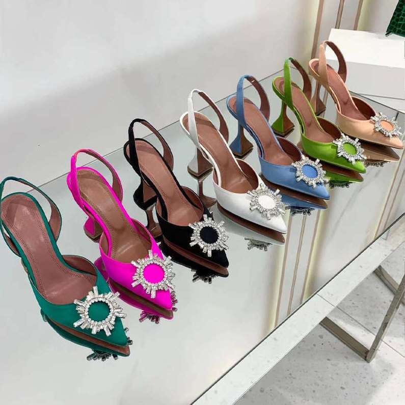 White wedding party dress shoes women's Designer Crystal-Embellished buckle stain Pumps spool Heels sandals Luxury Dress Evening Slingback high-heeled sandal