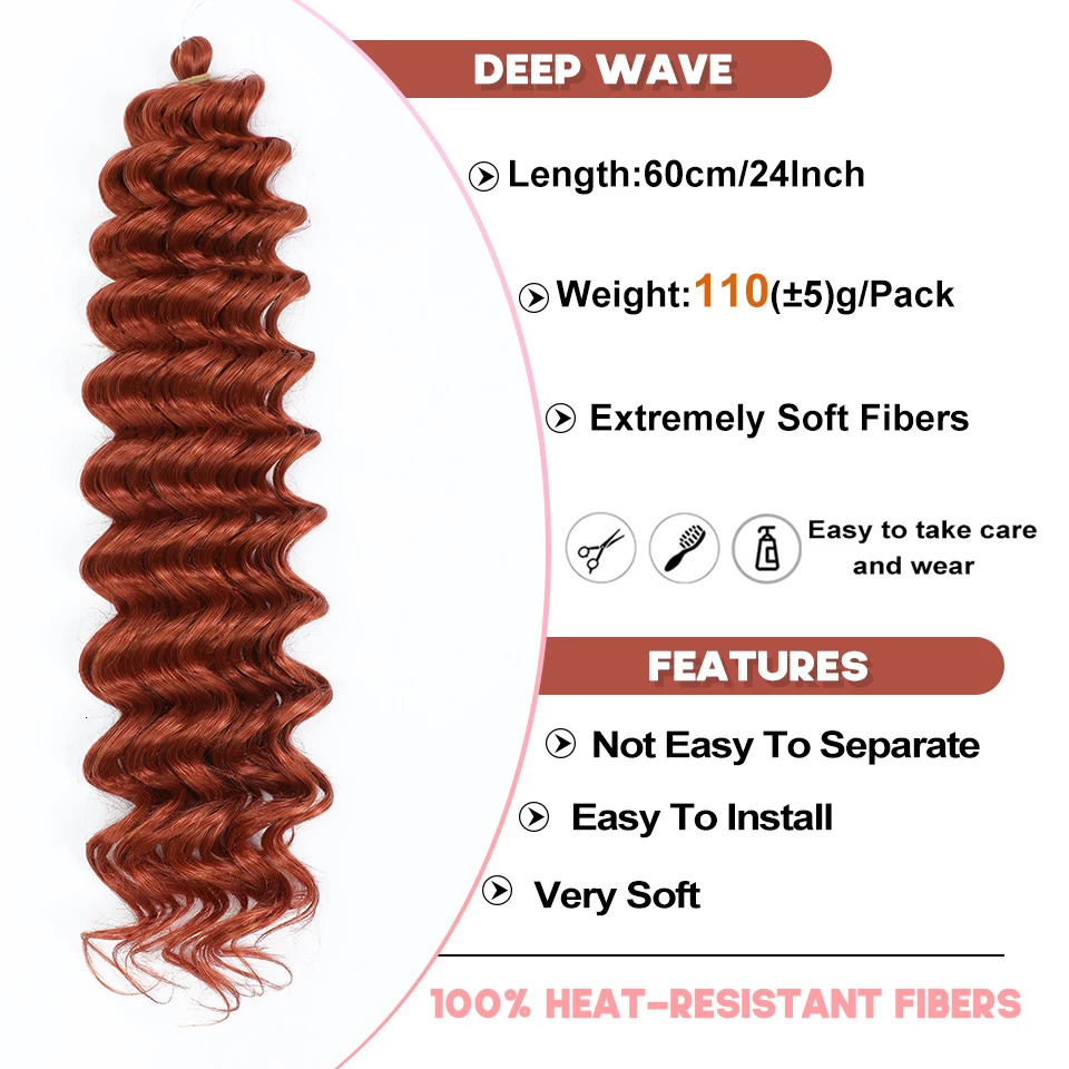 Burgundy Deep Wavy Twist Braiding Hair Extensions For Women 24Inch Synthetic African Curls Water Wave Crochet Braids Ombre Brown 251129