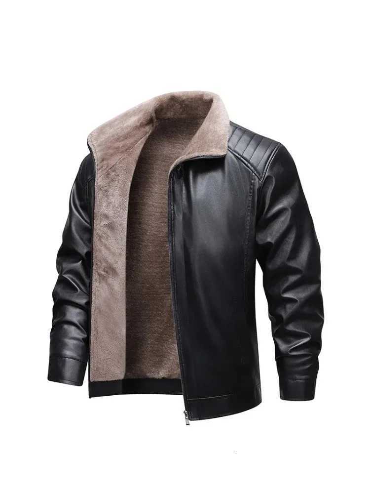 Autumn Winter Men Leather Jacket Business Casual Male Outerwear Vintage Thicken Fleece Turn Down Collar Male Coat Long SleeveT251204
