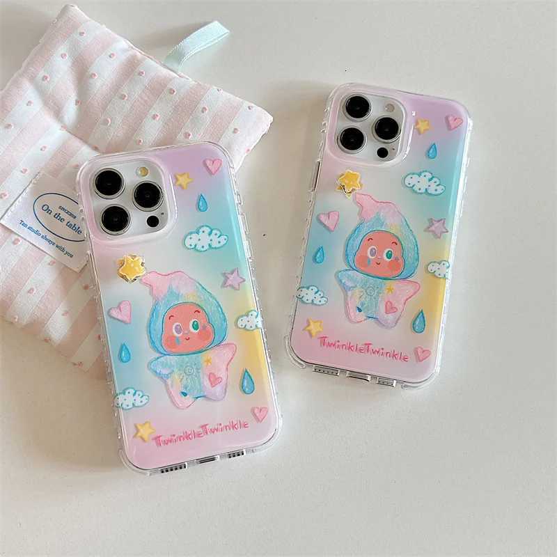 Korean Cute Raindrop Baby Phone Case For iPhone 15 Pro 14 16 Pro Max Back Cover with Rotation Star Shockproof Lovely Cases H251203