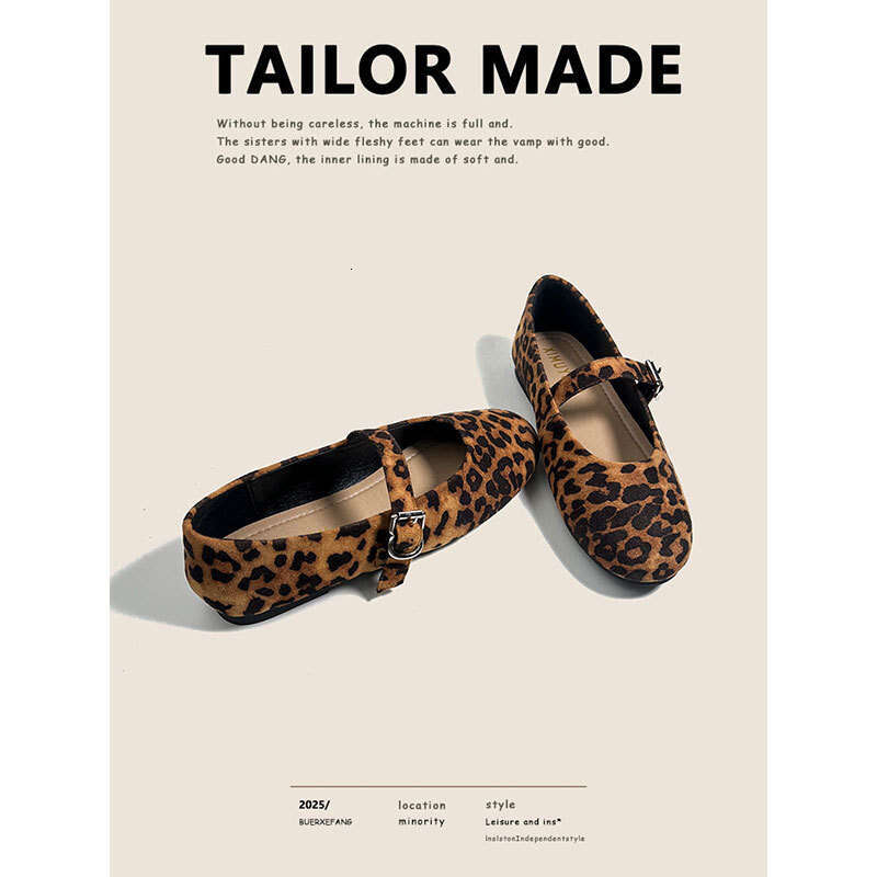 35-43 Plus Size 2025 Leopard Print Mary Jane Designer Shoe One-Strap Round Toe Flat Shoes Sole Soft Surface